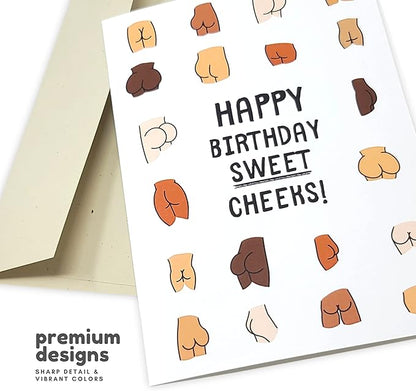 Sleazy Greetings Funny Birthday Card For Women or Men - 5 x 7 Inch Adult For Friend Bday Card with Matching Envelope - Happy Birthday Sweet Cheeks!