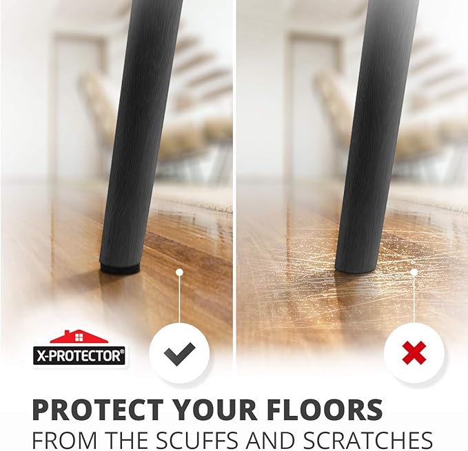 Felt Furniture Pads X-PROTECTOR - 48 Premium Floor Protector Chair Felts for Feet Wood Floors Best Hardwood Protect Your Hard Floors! (Black)