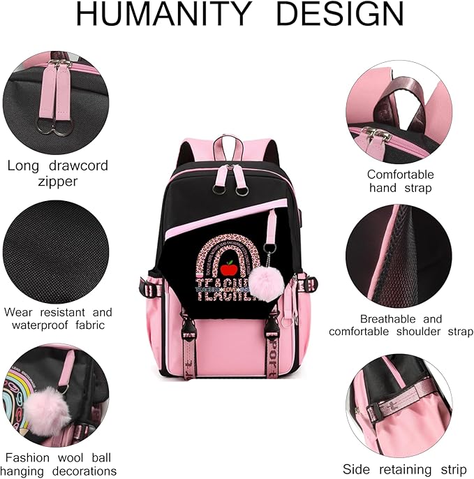 Teacher Backpack for Women,16.5 Inch Laptop Backpack With USB Charging Port Large Capacity Travel Backpack,Pink (Teacher Backpack, One Size)