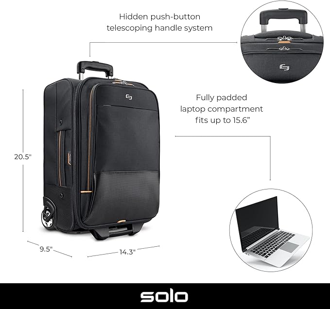 Solo New York Urban Rolling Overnight Case and Laptop Bag, Black, One Size