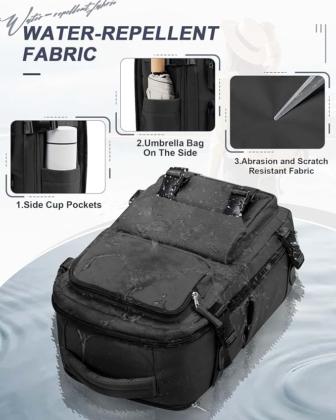 Large Black Travel Backpack for Women Men, Carry On Backpack with USB Charging Port & Shoe Pouch, TSA 15.6inch, Flight Approved, College Nurse Bag Casual Laptop Daypack for Weekender Business Hiking