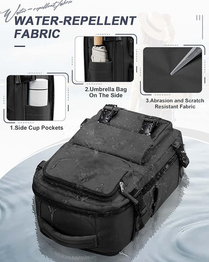 Large Black Travel Backpack for Women Men, Carry On Backpack with USB Charging Port & Shoe Pouch, TSA 15.6inch, Flight Approved, College Nurse Bag Casual Laptop Daypack for Weekender Business Hiking