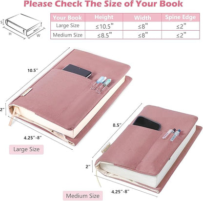 Canvas Book Covers, Washable Book Protector, Book Cover for Paperback Novels, Adjustable Book Cover for Hardcover with Pockets for Pen, Soft Cover Books, Book Lovers Gifts