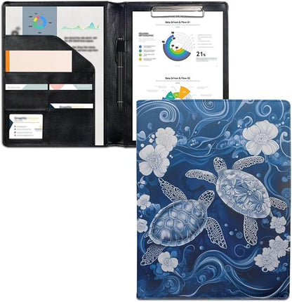 Cozeyat Floral Sea Turtle Clipboard Folder Portfolio, A4 Leather Padfolio Clipboard, Business Portfolio Clipboard Folder Professional Portfolio for Interview Resume Office Conference