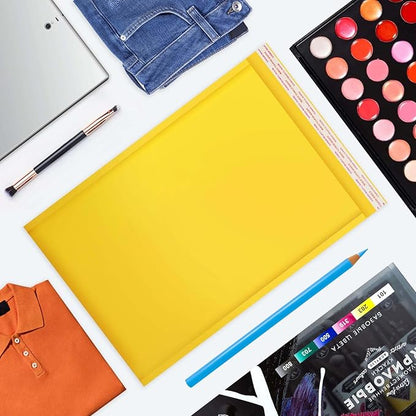 Dasen Kraft Bubble Mailers 10.5x15 Inch 50 Pcs,Small Self-Sealing Waterproof Cushioned Mail Shipping Bags,Yellow Padded Envelopes #5