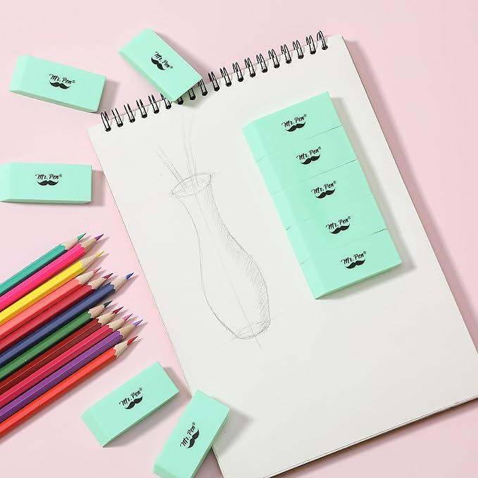 Mr. Pen- Erasers, 12 Pack, Green Pencil Eraser, Erasers for Pencils, Mr Pen Erasers, Erasers for School, Large Eraser, Block Erasers for School, Rubber Eraser, Large Erasers for School