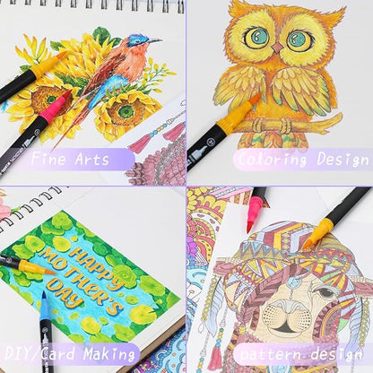 ZSCM 32 Colors Duo Tip Brush Markers Art Pen Set, Artist Fine and Brush Tip Colored Pens, for Adult Coloring Books Christmas Cards Drawing, Note taking Lettering Calligraphy Journaling