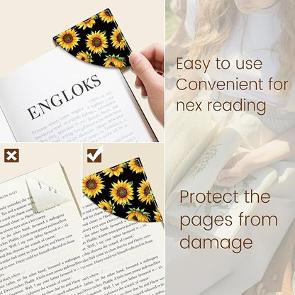 Sunflower Corner Bookmarks, Funny Leather Book Accessories for Book Lovers, 3 Pcs Reading Book Page Markers for Women Men Student Teacher Girls Boys Kids Retirement Birthday Gifts