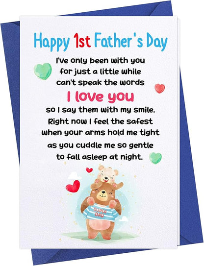 FaCraft Happy First Fathers Day Card for New Dad Dad to Be Expecting Fathers, 4 x 6 Happy 1st Fathers Day Gift Card with Envelope from Wife Daughter Son Baby Boy Girl(Cute Bear)