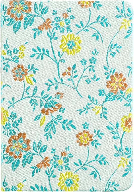 Pocket Notebook, A6, 4x6, Silk Cover, Hardcover, Lay Flat, Small Embroidered Journal, Cute Journal, Ruled Notebook & Sketchbook, Note Taking Notebook for Women, Pretty Notebook, Blue