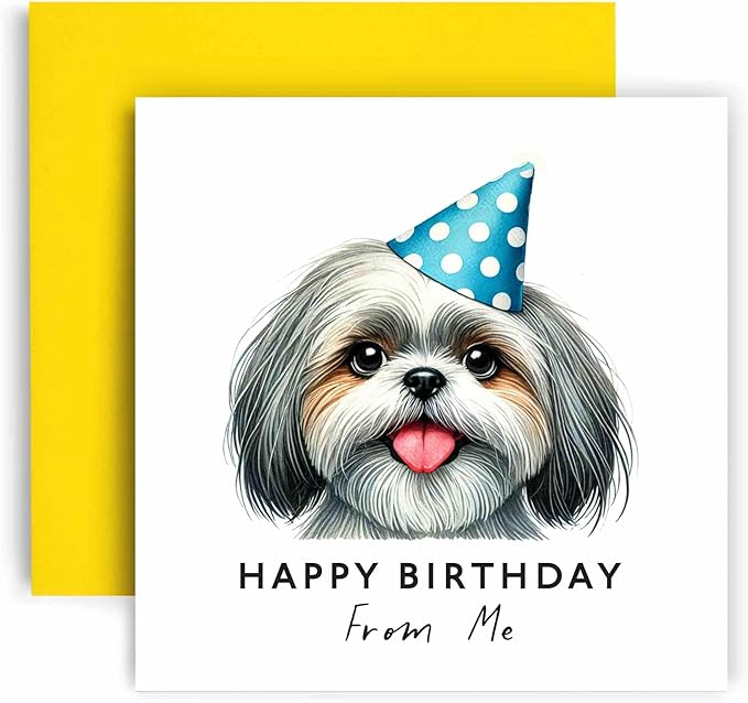 Huxters Birthday Card from the Dog – Shih Tzu - Happy Birthday to Dog Mum and Dog Dad – Birthday Card from the Dog to Friends Family First Birthday (Shih Tzu)