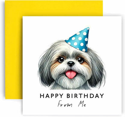 Huxters Birthday Card from the Dog – Shih Tzu - Happy Birthday to Dog Mum and Dog Dad – Birthday Card from the Dog to Friends Family First Birthday (Shih Tzu)
