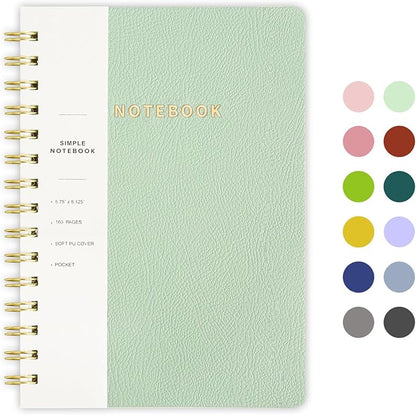 Lined Spiral Notebook College Ruled A5 Journal Book for Note Taking, 160 Pages Writing Journal for Office and Home School Supplies 5.75 x 8.125 inch - MintGreen