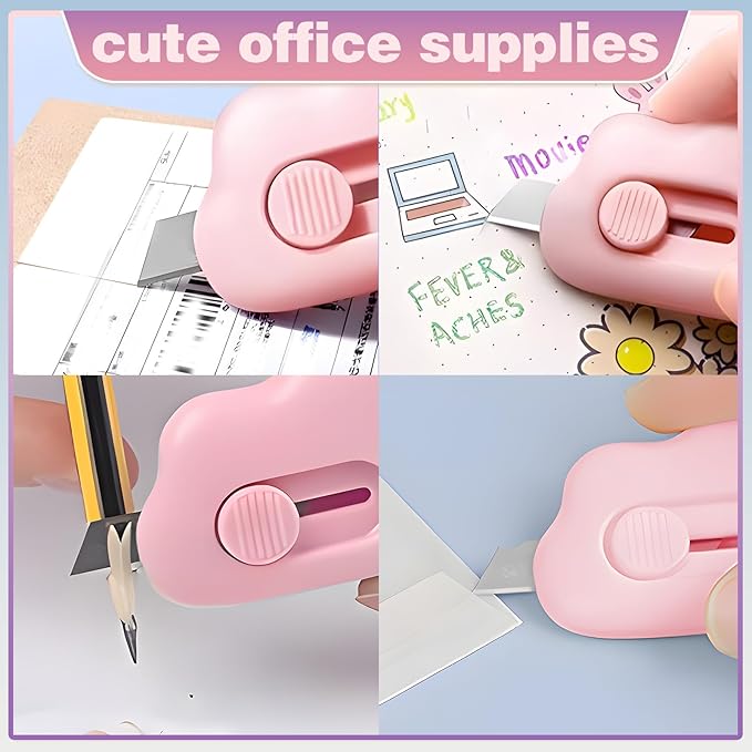 Mini Cloud Box Cutters Retractable Cute, 6 Pcs Small Utility Knives, Portable Letter Opener Slide Open with Keychain Hole, for Office School Stationery, Cutting Box Envelopes Papercutting (6)