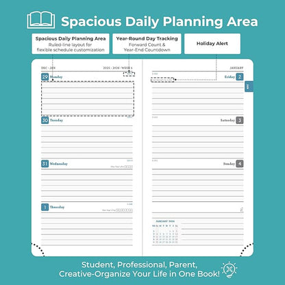 Weekly Monthly 2026 Planner (Jan.26-Dec.26),6.5"x3.75",12 Months Agenda Plan with Month Tabs & Pocket,Expenses/Note Pages, Appointment Book Calendar with Vegan Leather Cover,Light Blue