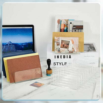 Geetery 4 Pcs Acrylic Cash Tray for Cash Stuffing Mail Sorter Organizer Desk Organizer for Sorting Mail Clear Envelope Organizer for Desk Cash Envelope Bill Business Card Eyeshadow Palette (5 Slot)