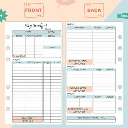 164 Sheets 6 Hole Budget System Refill 37.4 x 66.93 Inch Classic Weekly Monthly A6 Planner Inserts Personal Double Sided 6 Ring Planner Refill for Binder Cover Budgeting Envelope Wallet Bill Saving