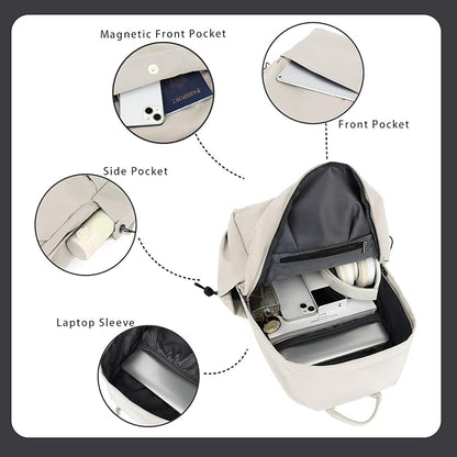 YGR Laptop Backpack for Women and Men, Waterproof Lightweight Travel Daily Rucksack Casual 15.6 inches Computer Bags for College, Beige