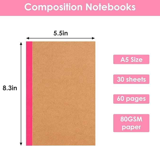 LABUK 20pcs Notebooks Bulk, A5 Kraft Lined Journals Bulk, Rainbow Composition Journal, 12 Colors 60 Pages for Journaling, Writing, School, Kids Gift
