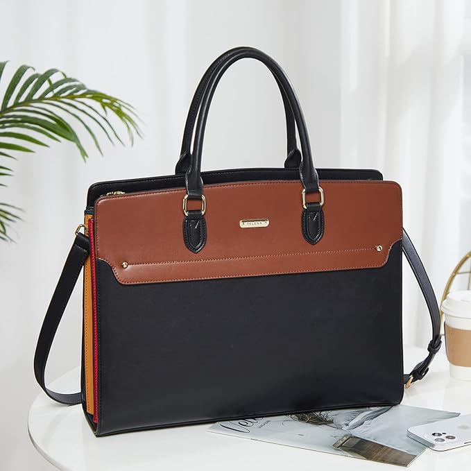 Telena Laptop Tote Bag for Women, 15.6 Inch Shoulder Tote Bag Leather Briefcase for Women, Large Capacity Handbag Bags
