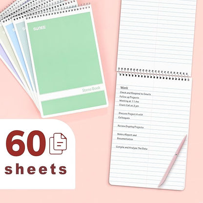 SUNEE 12 Pack Steno Pads 6x9, Gregg Rule, 60 Sheets, 6 Assorted Color Spiral Notebook 6x9, White Paper, Take Notes with Top Spiral Notebook, for School, University, College, Work, Office
