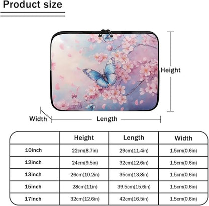 Butterfly Print Laptop Bag for Girls, 13 Inch Peach Blossom Laptop Sleeve Soft Laptop Case Bag for Girls, Waterproof Laptop Briefcase Computer Bag with Zipper
