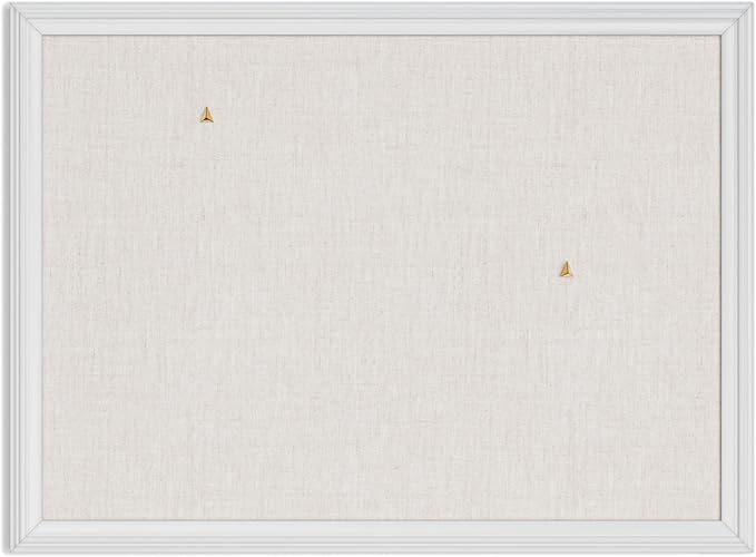 U Brands Farmhouse Linen Bulletin Board, 23"x17", White Wood Style Frame, Industrial Grade Pinning Surface