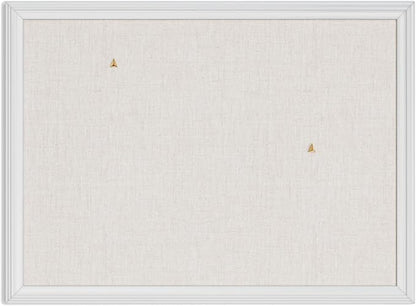 U Brands Farmhouse Linen Bulletin Board, 23"x17", White Wood Style Frame, Industrial Grade Pinning Surface