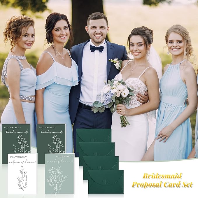 Spakon 16 Pcs Will You Be My Bridesmaid Cards with Envelopes Watercolor Greenery Floral Bridal Proposal Maid of Honor Matron of Honor Invited Favor for Bridal Shower Wedding (Leaves, Flowers)