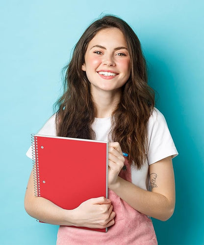 Dunwell 1 Subject Notebook College Ruled (Red), Spiral Notebook 8.5x11 for School, 100 Sheets (200 Pages), Protective Plastic Cover, 2-Pocket Divider, One Subject Note Book 8 1/2 x 11