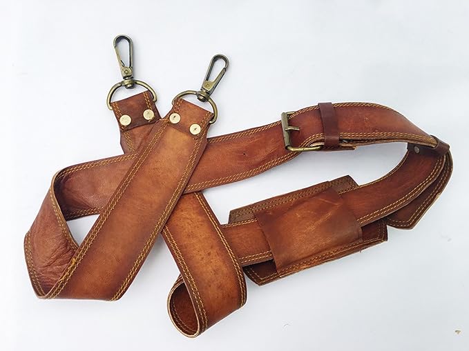 DHK Leather Adjustable Padded Replacement Shoulder Strap with Metal Swivel Hooks for Messenger, Laptop, Camera, Duffle Bags & More