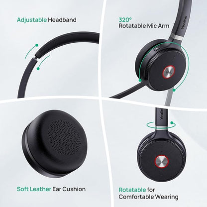 Yealink WH62 Dual Teams DECT Wireless Headset 525 ft Range, Work Headphones with 2X Noise Canceling Mic for IP Phone and Computer, Office Head Set with Call Control, Ringer,14 Hrs Talk Time