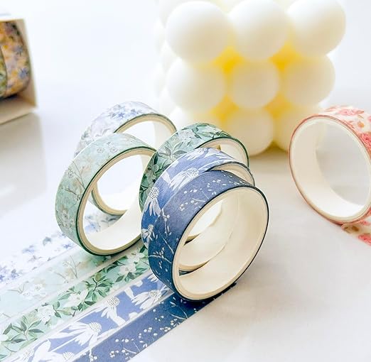 YUBX Flowers Washi Tape Set 30 Rolls Floral Patterns Decorative Skinny Slim Masking Tapes for Arts, DIY Crafts, Journals, Planners, Scrapbook, Wrapping (Greens Thrive)