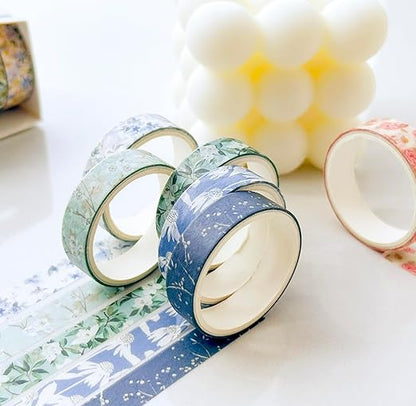 YUBX Flowers Washi Tape Set 30 Rolls Floral Patterns Decorative Skinny Slim Masking Tapes for Arts, DIY Crafts, Journals, Planners, Scrapbook, Wrapping (Greens Thrive)