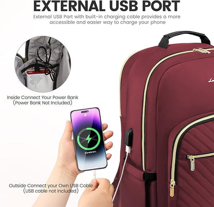 LOVEVOOK Laptop Backpack for Women 17.3 inch,Cute Womens Travel Backpack Purse,Professional Laptop Computer Bag,Waterproof Work Business College Teacher Bags Carry on Backpack with USB Port,Wine Red