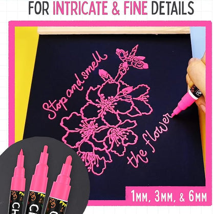 5 Pink Chalkboard Chalk Markers - Pink Dry Erase Markers for Blackboard, Chalkboard Signs, Windows, Glass | Variety Pack - Fine & Jumbo Size Ink Pen (1mm, 3mm, 6mm, 10mm, 15mm)