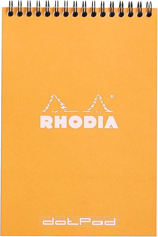 Rhodia #16 Wirebound Notepad 5.8" x 8.3" Dot Pad, Orange Cover
