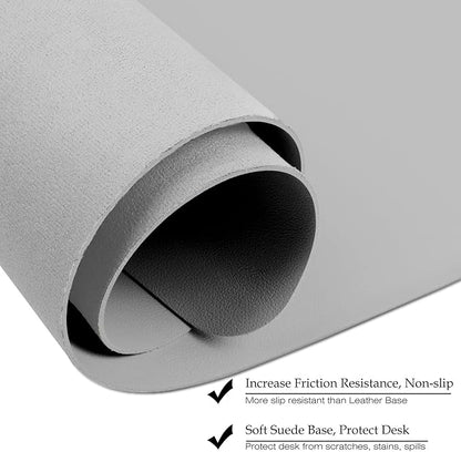 Boutilon Leather Desk Pad 24"x 14" Non-Slip Mouse Pad,Office Desk Mat,Waterprooft PU Leather Desk Blotter,Desk Pad Protector,Desk Writing Pad for Home Office Decor (S-Grey)