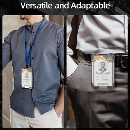 Oaridey Carbon Fiber Badge Holder/ID Card Holder/Portable Travel Wallet with Manganese Steel Clip, Heavy Duty Vertical Clear ID Holder for Work ID, Credit Cards