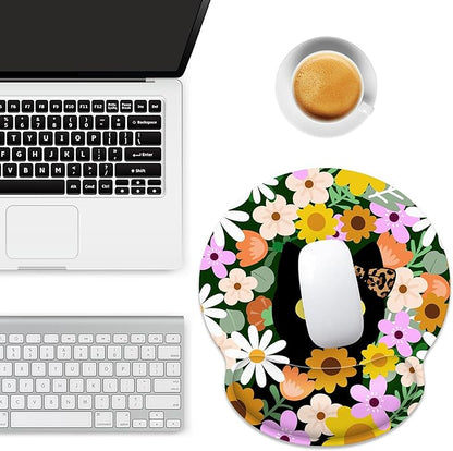 Ergonomic Mouse Pad with Wrist Support,Flower Cute Black Cat Mouse Pad with Wrist Rest,Relieve Wrist Pain Mousepad Non-Slip Rubber Base,Mouse Pads for Desk,Computers,Laptop,Office,Home,Accessories