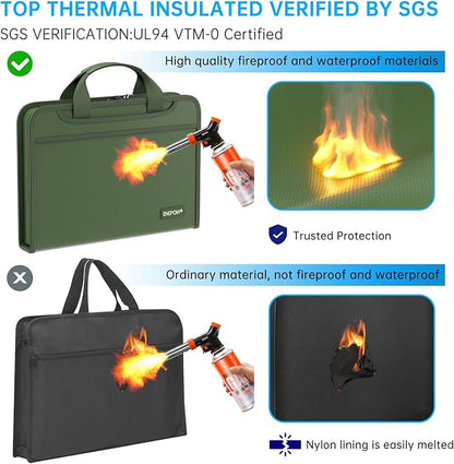 ENGPOW Accordion File Organizer,Fireproof Expanding File Folder with Multi Pockets,13 Pockets Document Organizer with Handle & Labels,Portable Home Travel Safe Storage for Letter A4 Files,Green