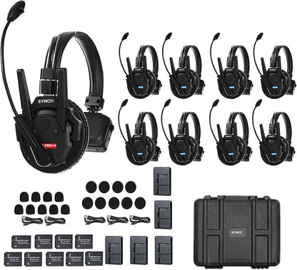 SYNCO XTalk XPro Wireless Intercom Headset with Antenna Enhanced Signal Reception 2.4GHz Full Duplex Random Master Device Design for Team Communication Headset (Xpro9 Nine Users)