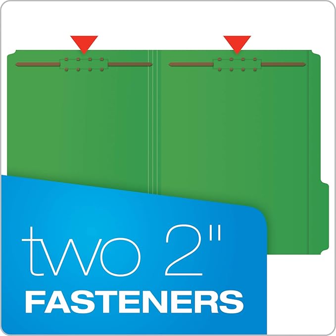 Pendaflex Fastener Folders, 2 Fasteners, Letter Size, Blue and Green, 1/3 Cut Tabs in Left, Right, Center Positions (50 per Box)