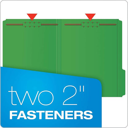 Pendaflex Fastener Folders, 2 Fasteners, Letter Size, Blue and Green, 1/3 Cut Tabs in Left, Right, Center Positions (50 per Box)