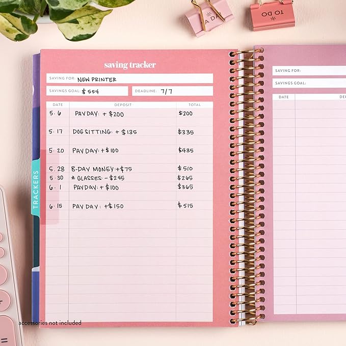 A5 Coiled 12 Month Calendar Budget Book & Financial Budget Tracker. Debt Track, Expense Planner, Spending Summary With Stickers & Quote Sheet by Erin Condren