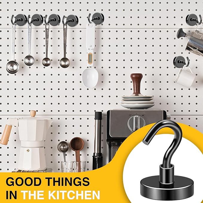 DIYMAG Black Magnetic Hooks, 118 LB Heavy Duty Strong Magnet with Hooks, Strong Rare Earth Neodymium Magnet Hooks for Hanging, Magnetic Hanger for Curtain, Home, Kitchen, Workplace, 20 Packs