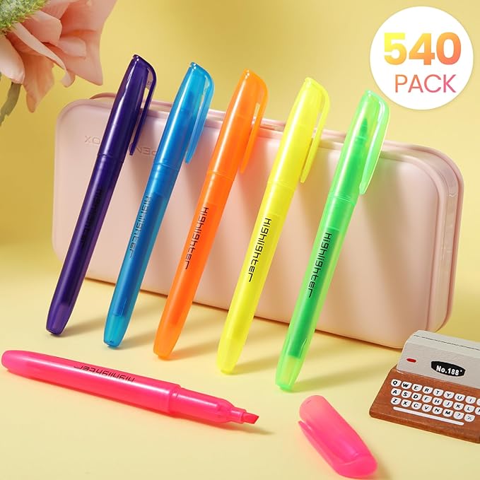 Thenshop 540 Pcs Highlighter Bulk Pack Assorted Colors Highlighter Markers Chisel Tip Fluorescent Pens for Office Classroom Back to School Supplies