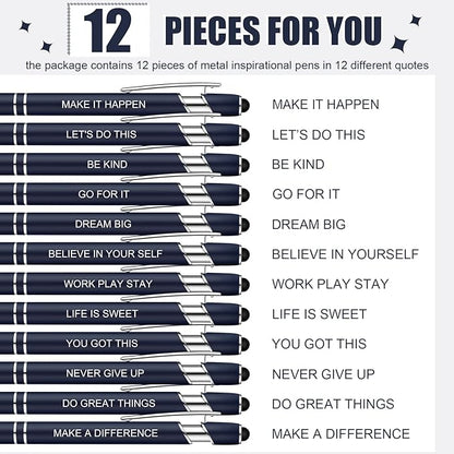 Zonon 12 Pieces Inspirational Pens Bulk Easter Basket Stuffers Motivational Quotes Ballpoint Pens with Stylus Tip Inspirational Gifts for School Office Teachers(Navy,Motivational Style)