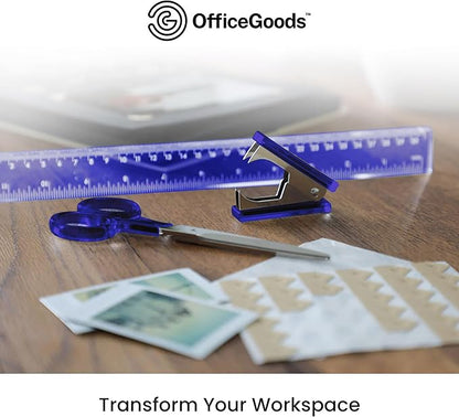 OfficeGoods 3 Piece Acrylic Desk Set - Includes Ruler, Staple Remover, Scissors - Functional & Elegant Desk Accessories - Stationery Tools for Home, Office, and School - Blue with Silver Metal