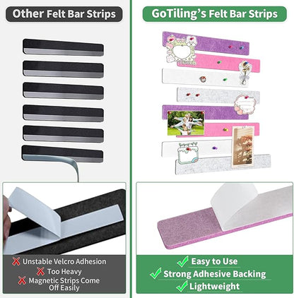 Cork Board for Walls - 8 Pack Felt Pin Board Bar Strips - Self-Adhesive Lightweight Bulletin Board - Cork Board for Office with 40 Push Pins No Damage for Wall